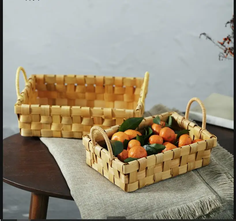 Food Snacks With Fiber - Drewniany Tkany Koszyk do Przechowywania Prostokątny