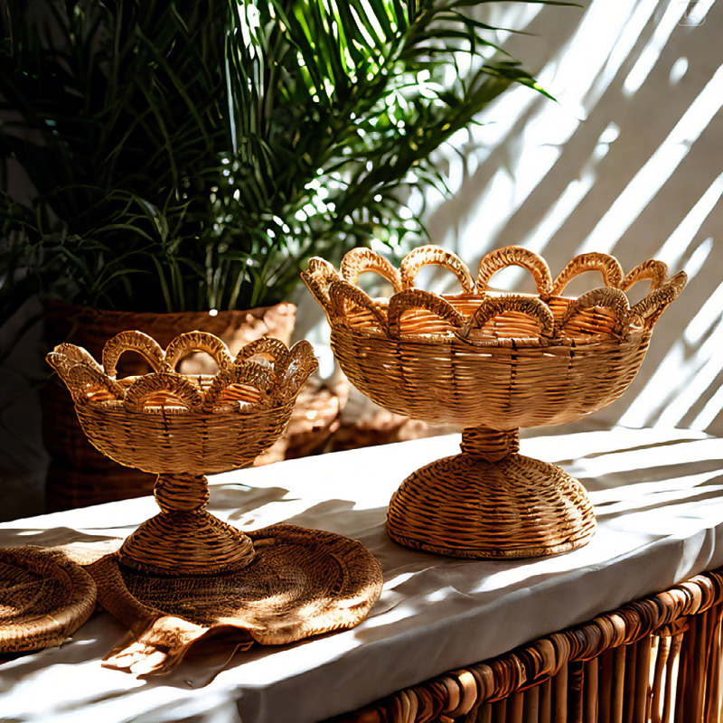 Food Snacks With Fiber - Rattanowa miska na owoce na podstawce,